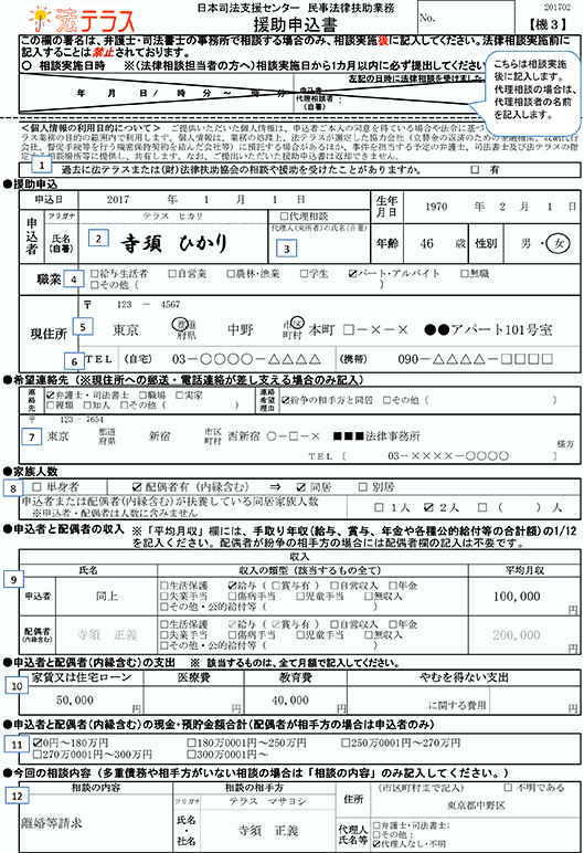 法テラスで相談を受ける時の援助申込書
